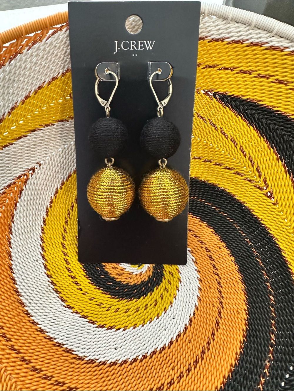 J. Crew Black and Gold Double-Bead Drop Earrings